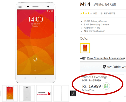 Xiaomi Mi 4 price cut India