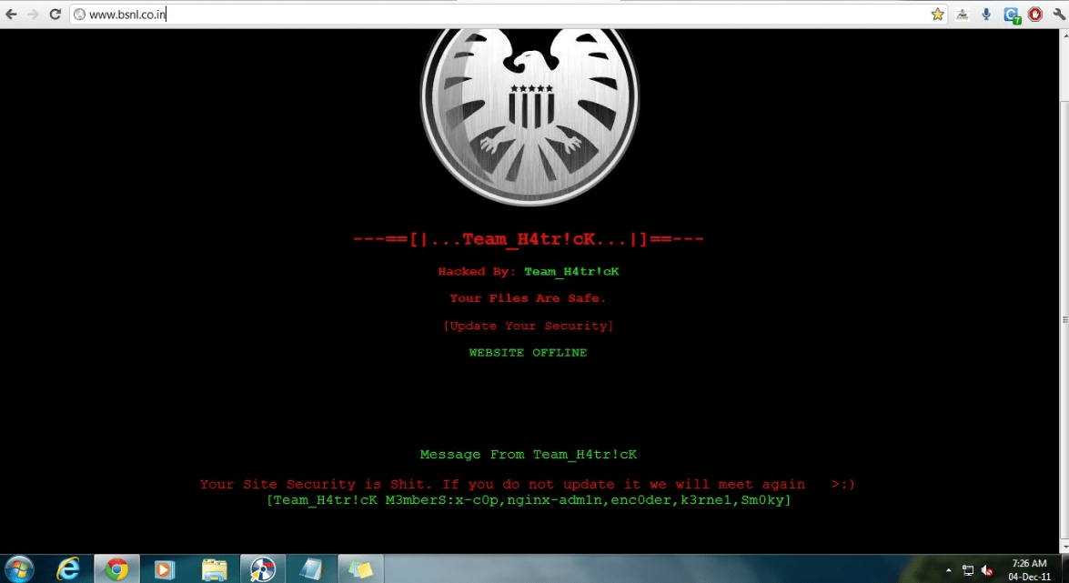 Hackers Deface BSNL Website Again
