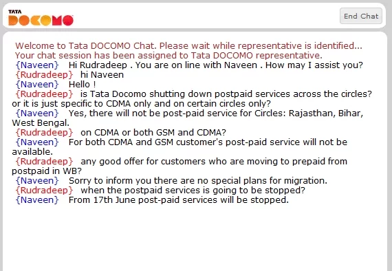 Tata Docomo Shuts Down postpaid services