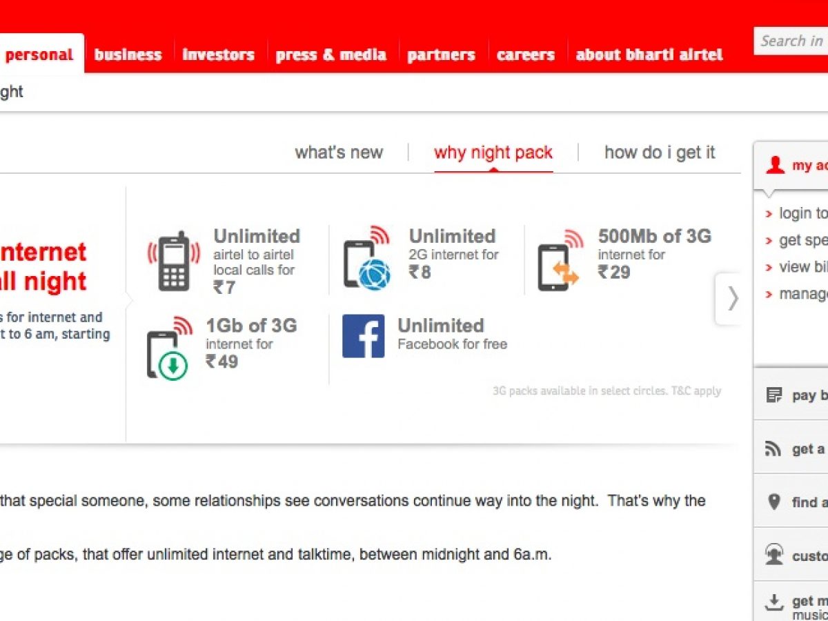 EXCLUSIVE Airtel launches Night Store. Offers unlimited free calling at Rs 7 and 1GB 3G data at Rs 49 TelecomTalk
