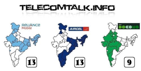 Reliance, Aircel and.Tata Docomo 3G Coverage Map All circles Pan India