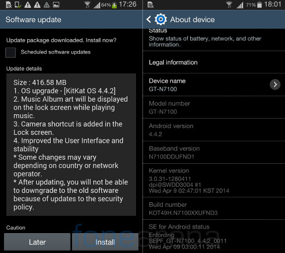 Samsung Galaxy Note 2 Android 4.4 KitKat Update