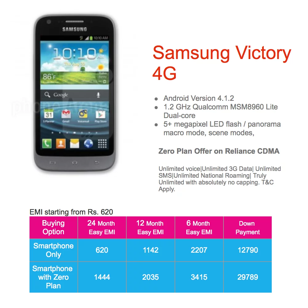 Exclusive Reliance lists Samsung Victory 4G CDMA smartphone With