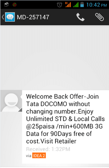 TATA GSM Comeback offer 