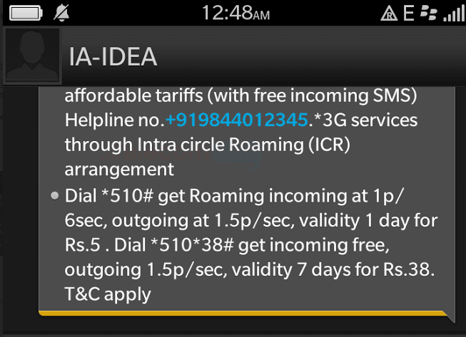 Activate National Roaming Idea Prepaid