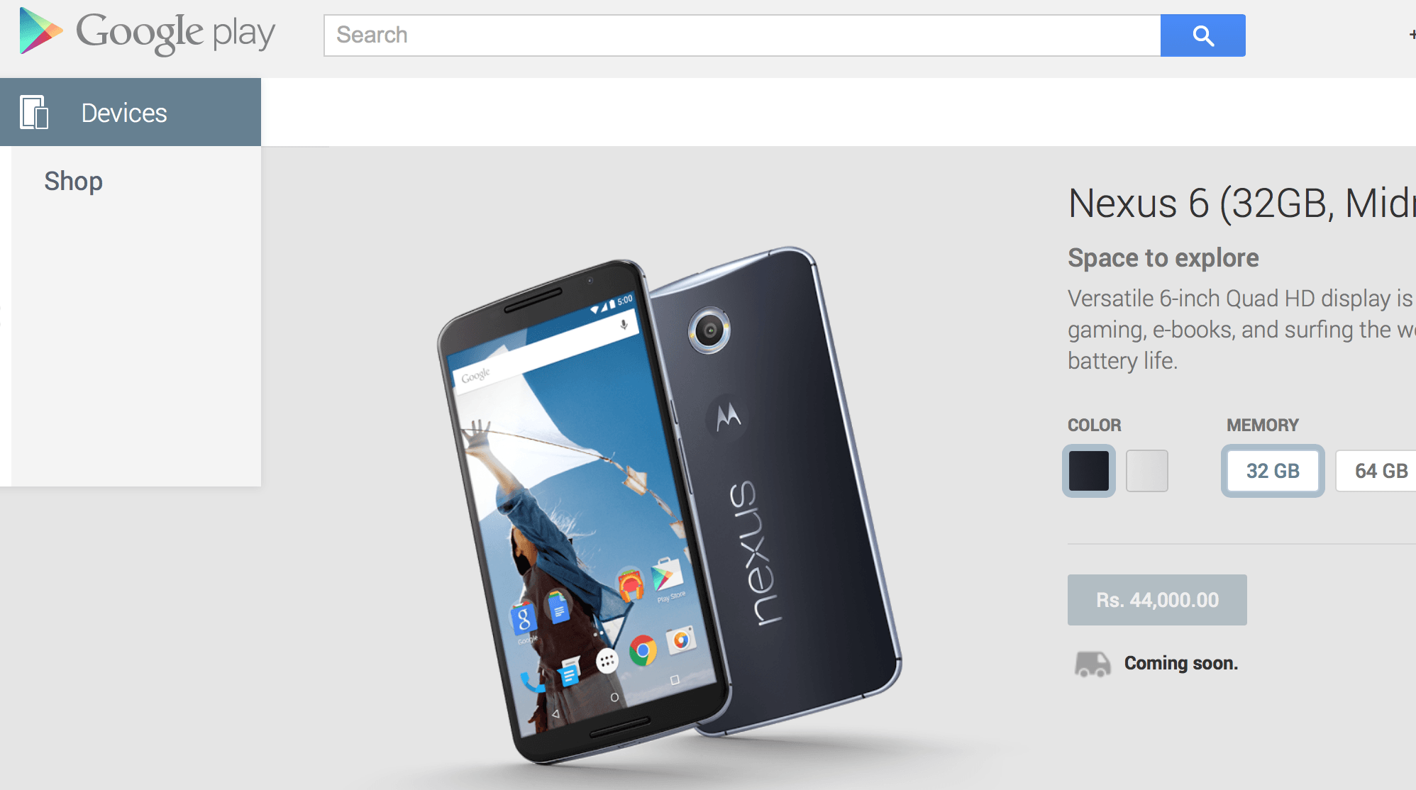 Motorola Nexus 6 India Price Google Play Store