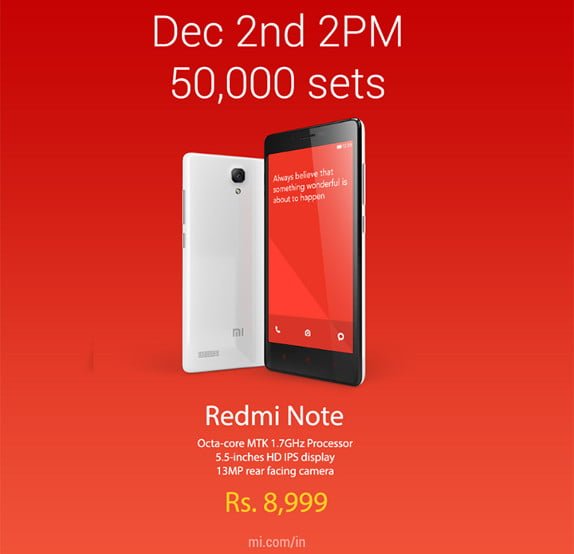 Xiaomi Redmi Note Sale December 2 50000 Units