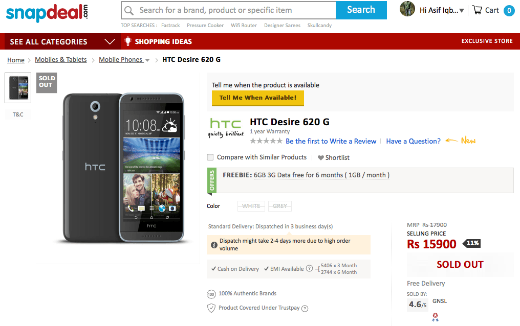 HTC Desire 620G Snapdeal