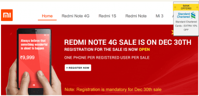 Xiaomi Redmi Note 4G Sale Flipkart