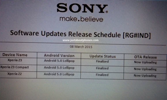 Sony Xperia Z2 Z3 Compact Android 5.0 Lollipop Update