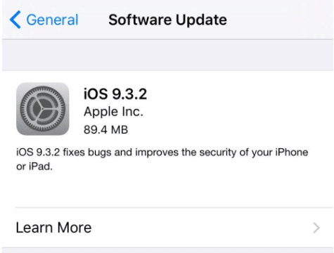 iOS 9.3.2 update