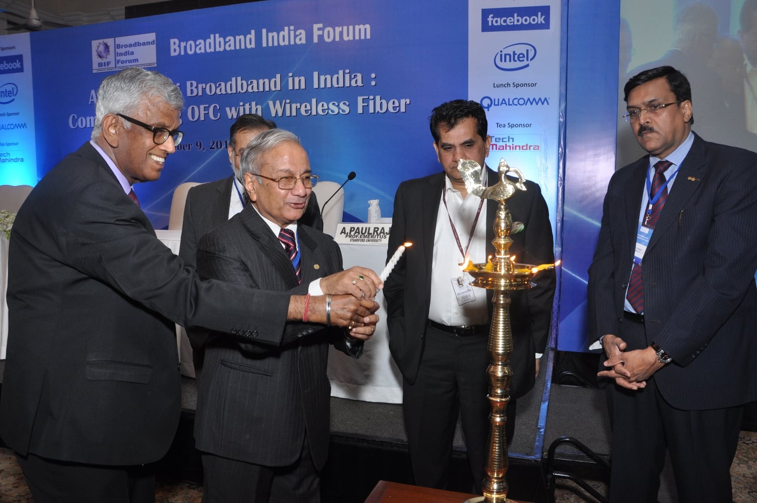 Lighting the Inaugral Lamp on extreme Left Mr TV Ramachandra-President Broad Band India Forum and on the Extreme Right Mr J. S Deepak-Secretary, DOT