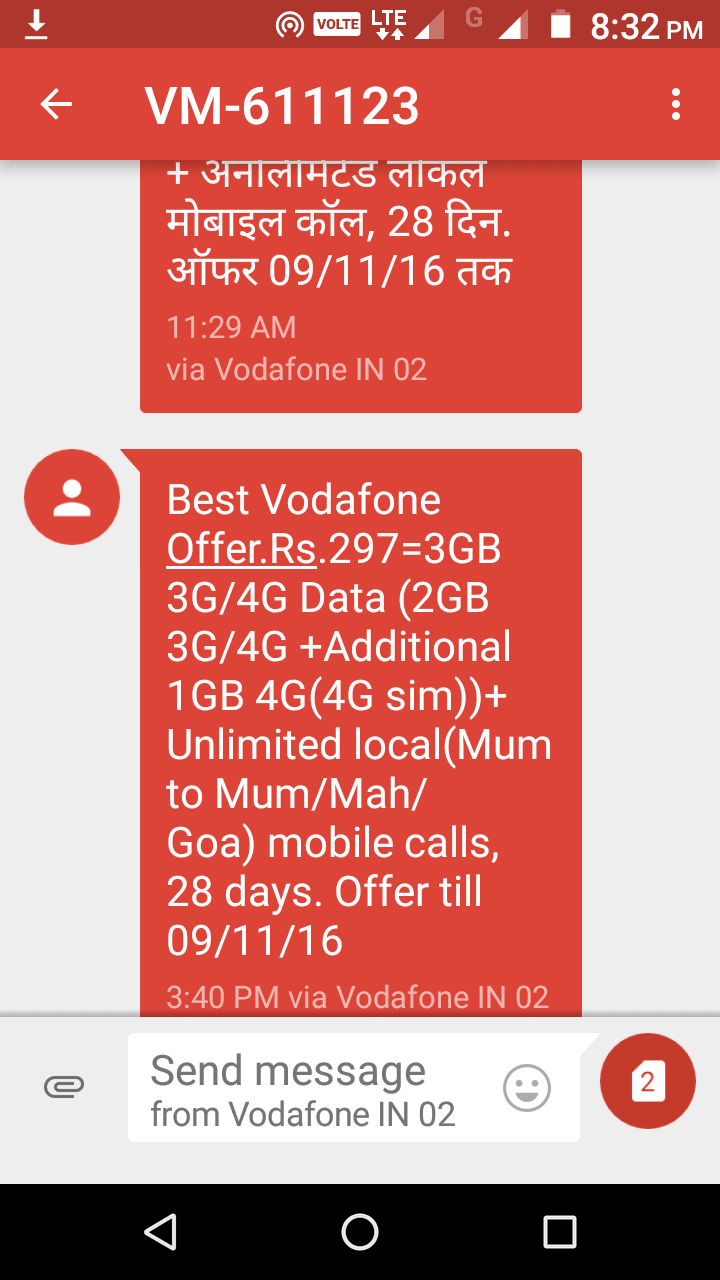 Vodafone Recharge Chart Delhi