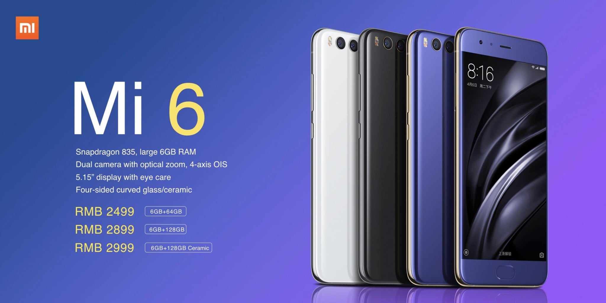 Xiaomi Mi 6 Launched With Snapdragon 835 SoC, Dual Rear 