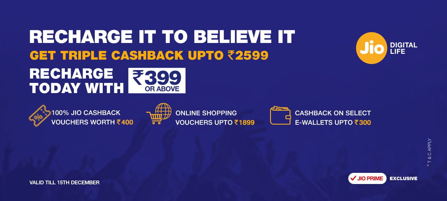 Reliance Jio Extends the Triple Cashback Offer Until December 15