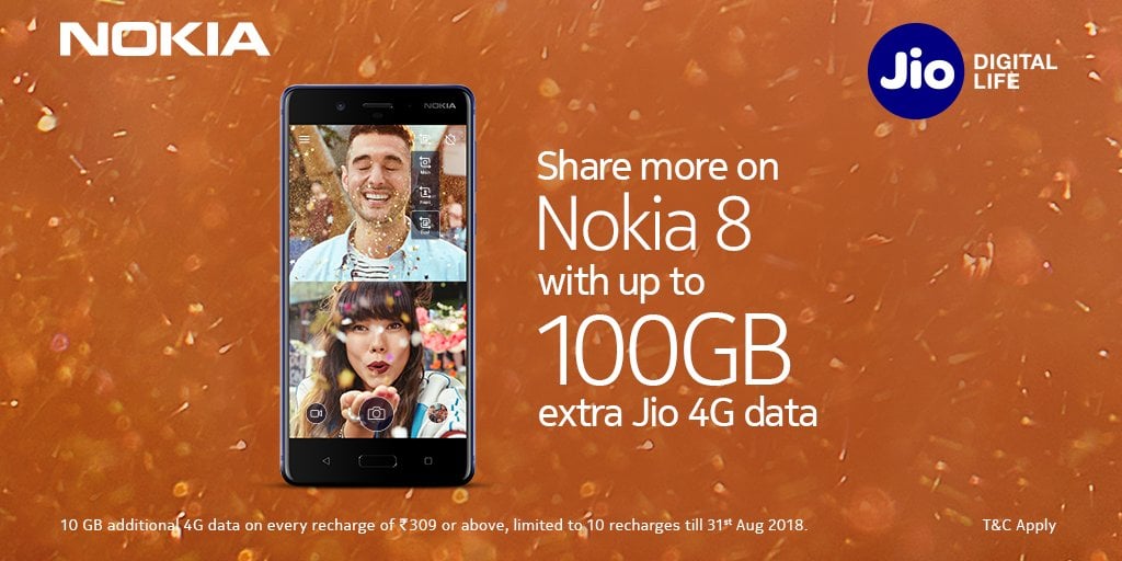 Reliance Jio Nokia Offer: Get Up to 100GB Additional Data With the Nokia 8 and Nokia 5 Smartphones