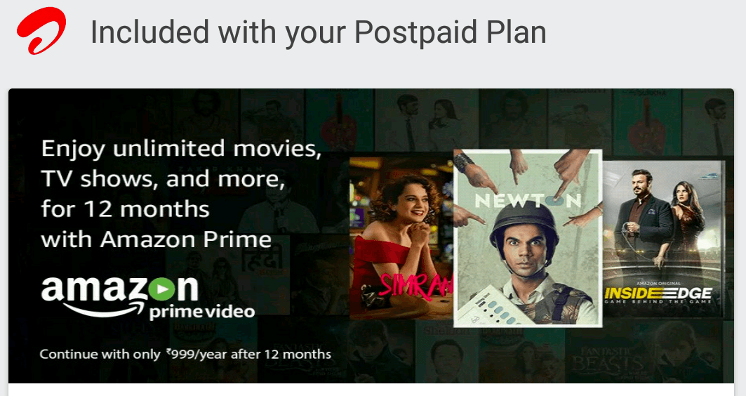 Airtel Postpaid plan Amazon Prime