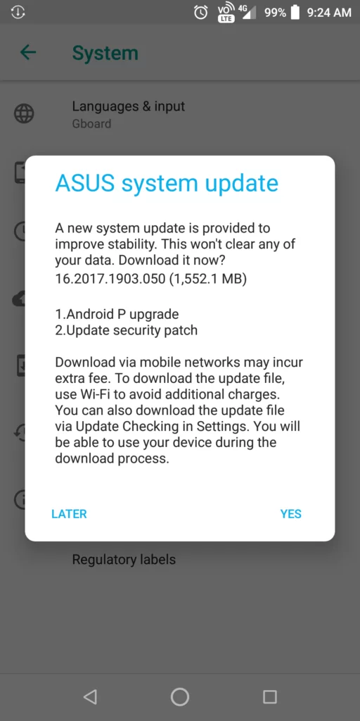 zenfone max pro m1 android 9 update