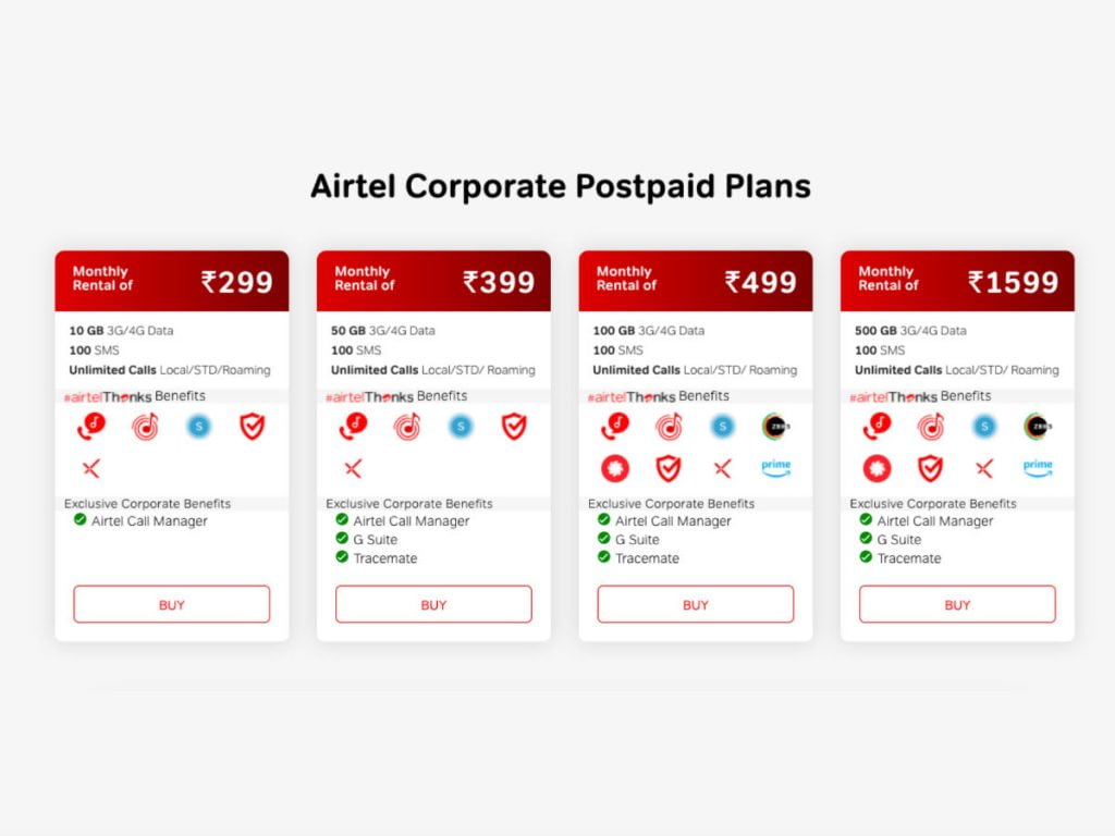 Bharti Airtel Corporate Postpaid Plans Rs 299 Starting Price Up