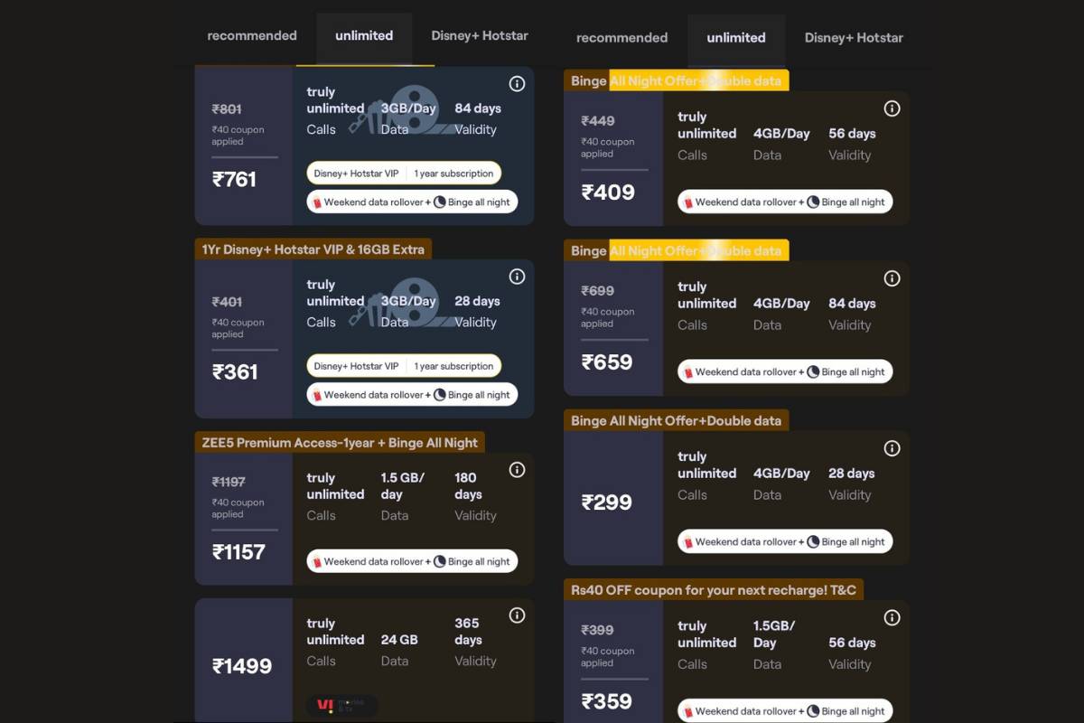 Vodafone Idea Major Prepaid Plans Available at Reduced Rates - 56