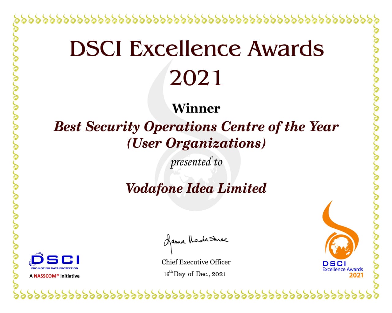 Vodafone Idea Recognised by Data Security Council of India for Multiple Awards - 13