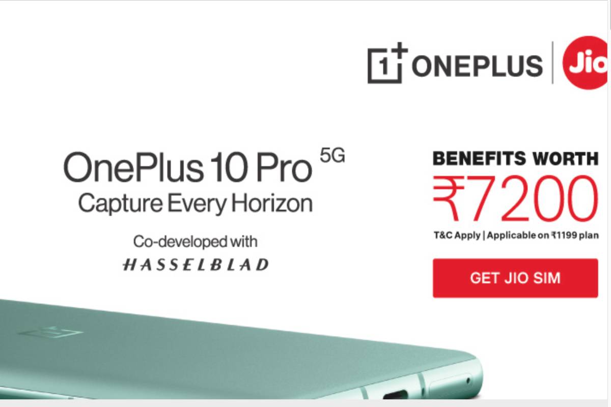 Reliance Jio Offering Rs 7200 Benefit on Purchase of OnePlus 10 Pro - 67