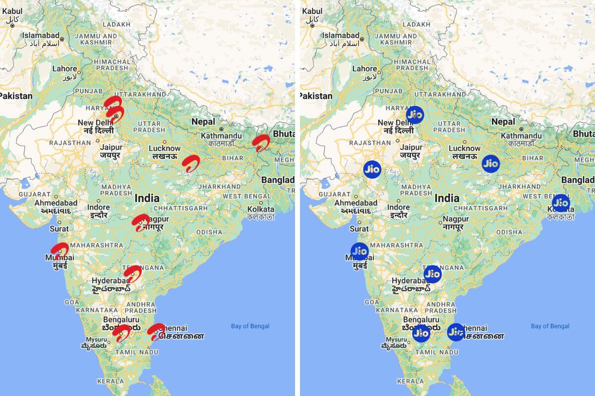 Airtel 5G Jio 5G Cities Mapped as of 12 Nov 2022