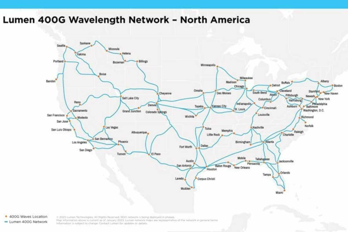 Lumen rolls out 400G wavelength network in US