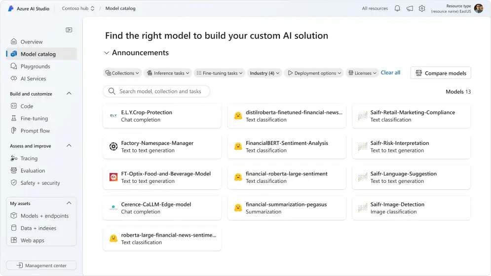 microsoft model catalog industry models