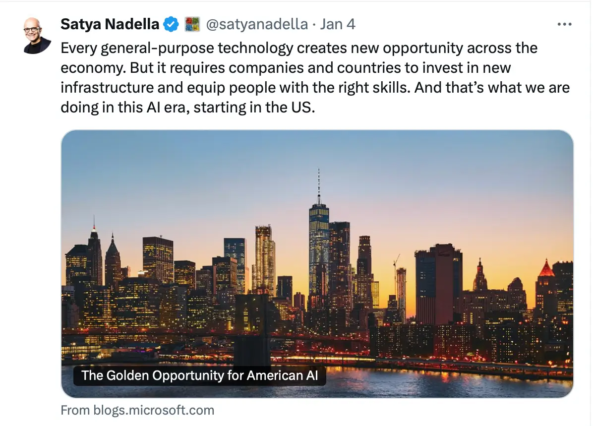 Satya Nadella on Golden Opportunity for American AI