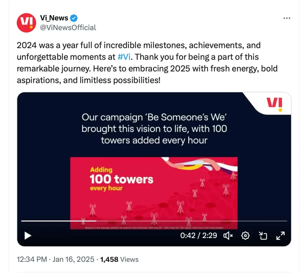 Vi Adding 100 towers every hour