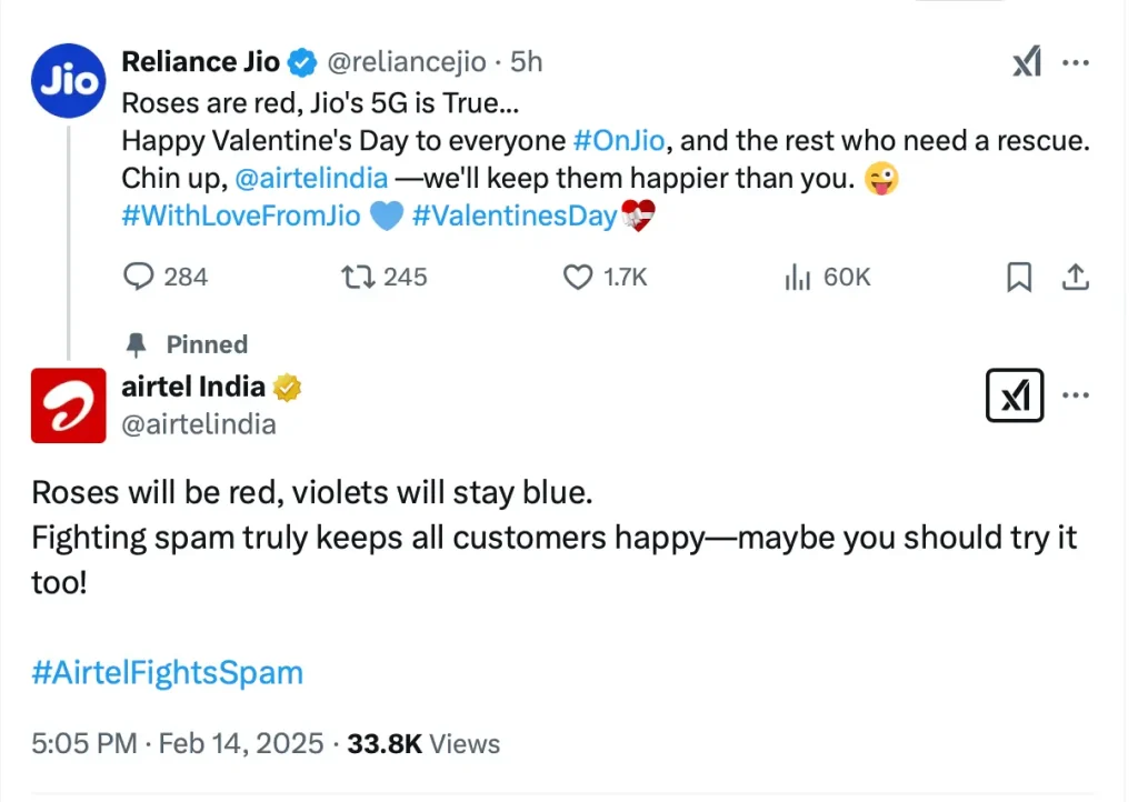 Airtel and Jio Exchange Witty Banter on Valentine’s Day