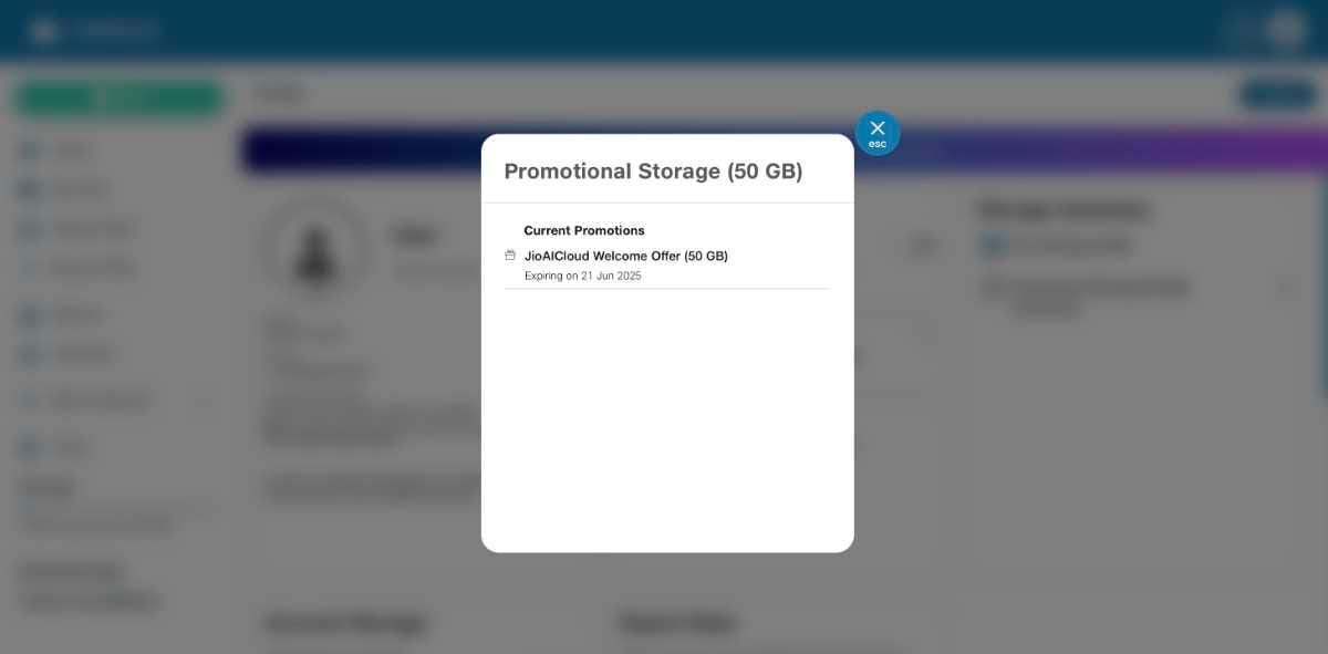 Jio AI Cloud Storage UI