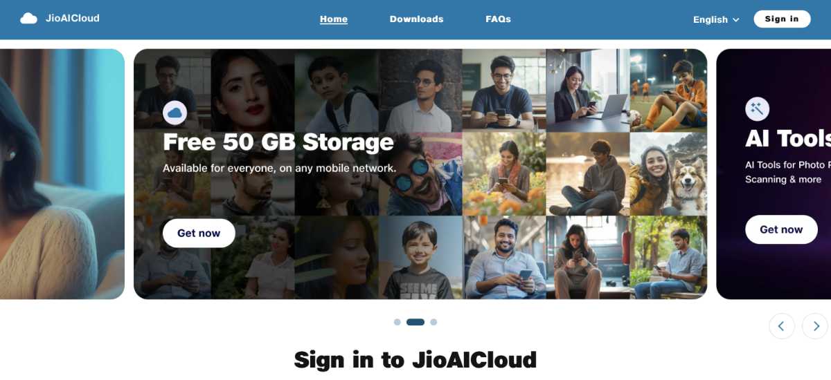 Jio AI Cloud Website image 1