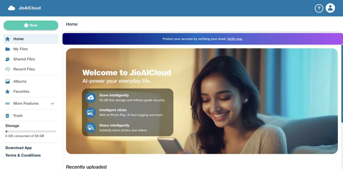 Jio AI Cloud Welcome Screen