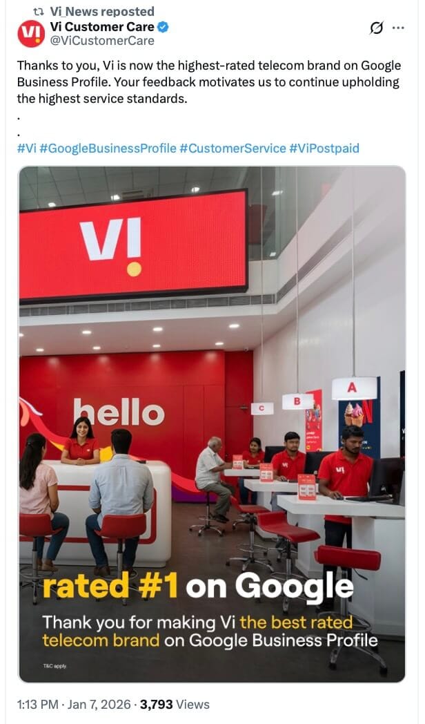 vi highest rated telecom google business profile tweet