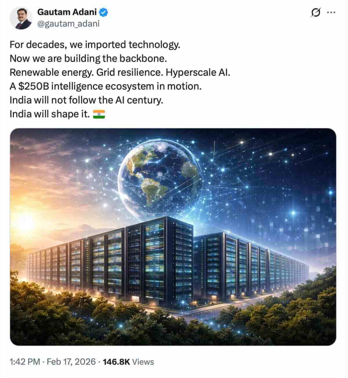 gautam adani tweet ai investment announcement feb 2026
