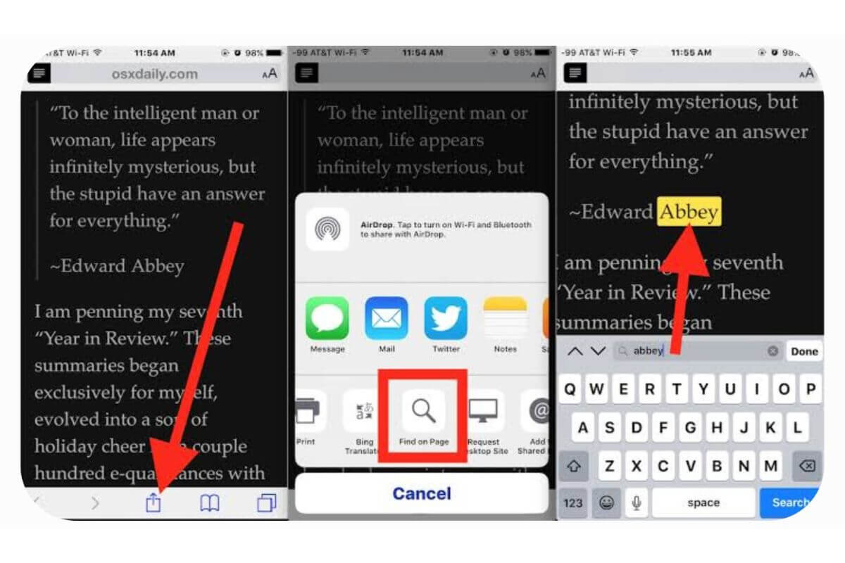 safari find on page shortcut