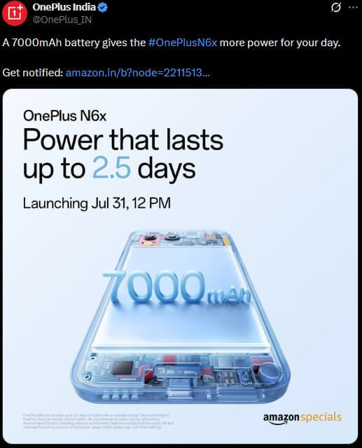 oneplus n6x battery capacity