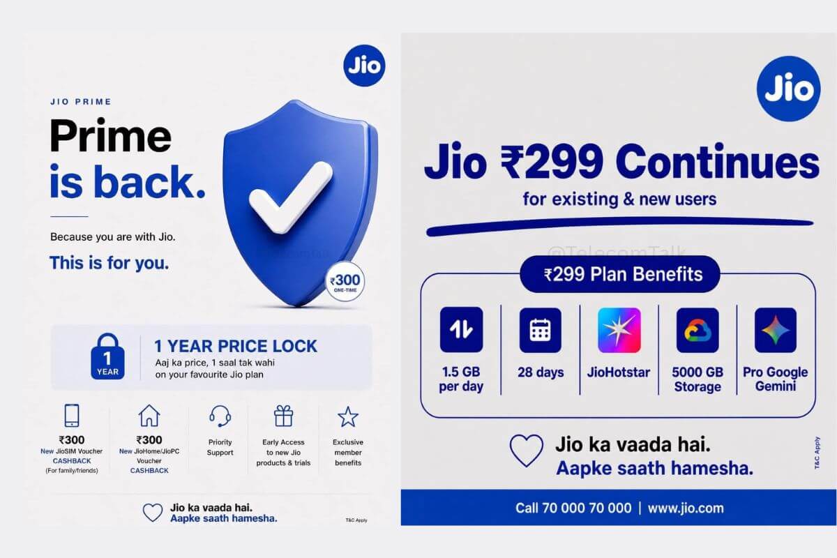 Jio Relaunches Prime Membership With Rs 300 Prime Pass and One-Year Tariff Protection