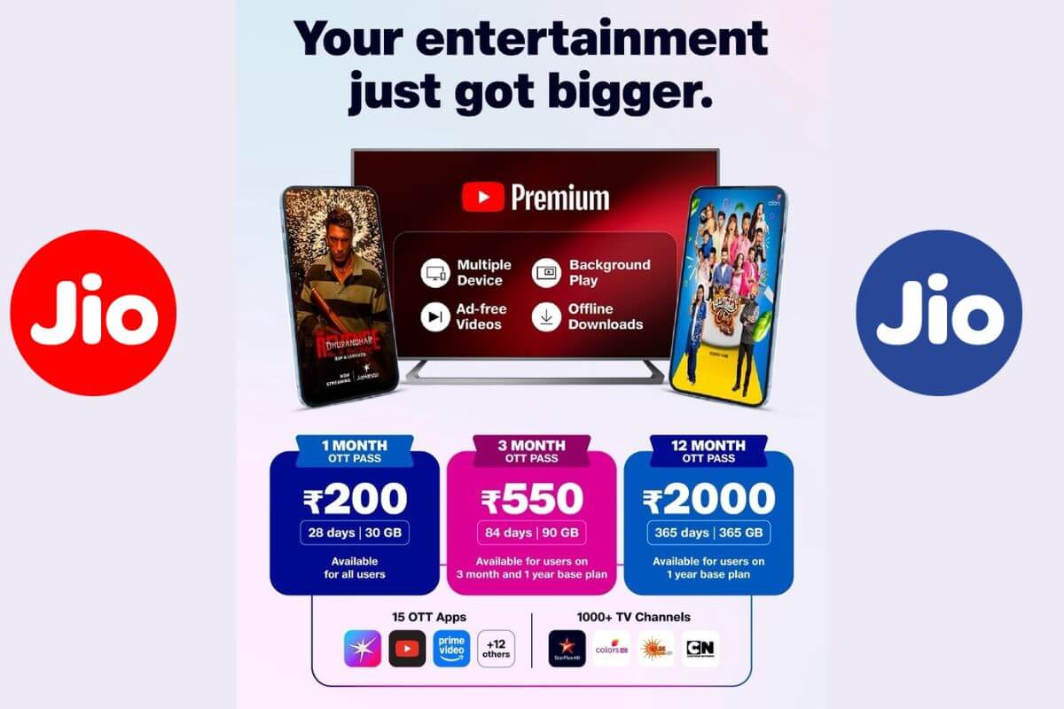 Reliance Jio Introduces Two New OTT Pass Packs Priced at Rs 550 and Rs 2,000