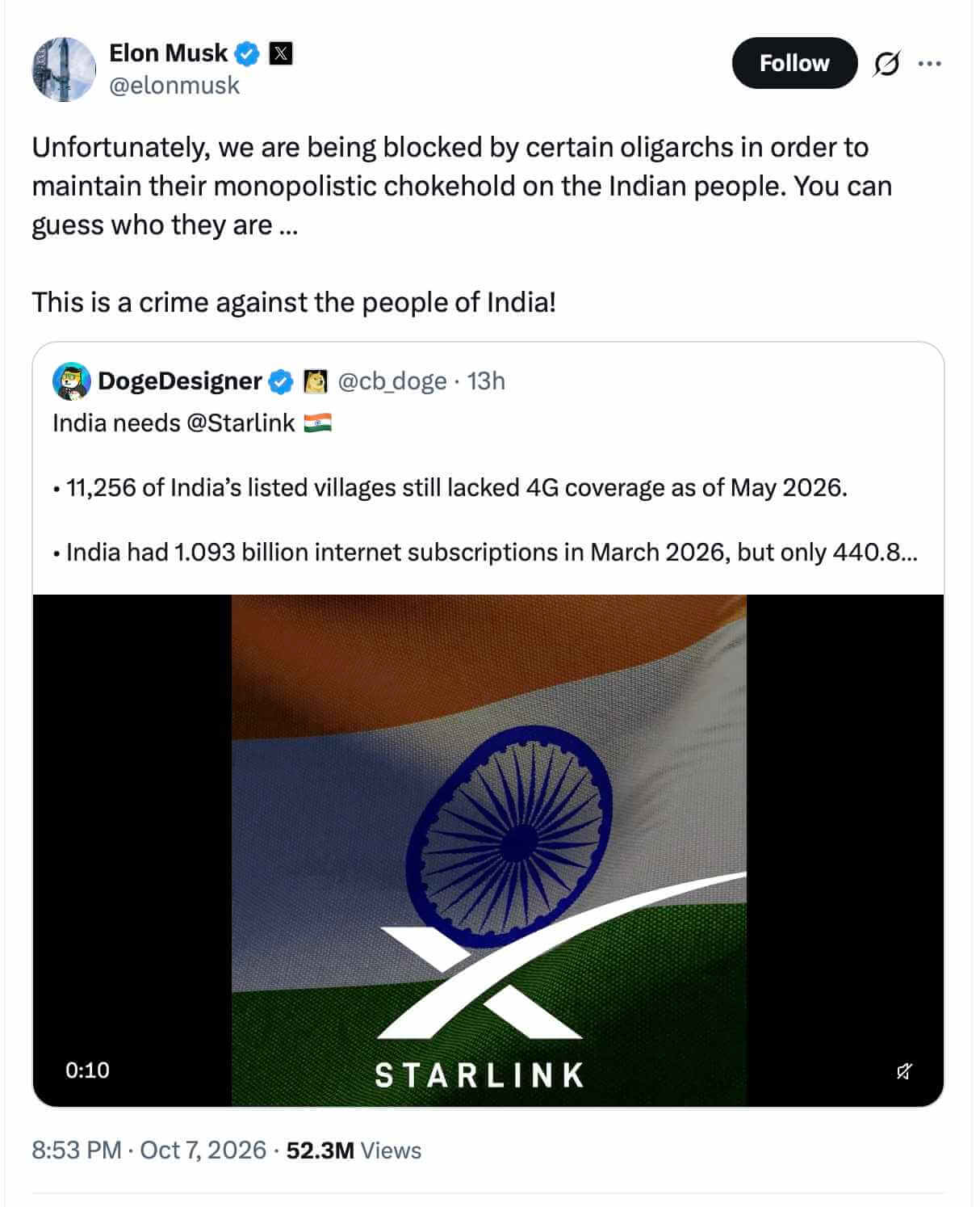 elon-musk-x-post-starlink-india-satellite-regulatory-framework-2026