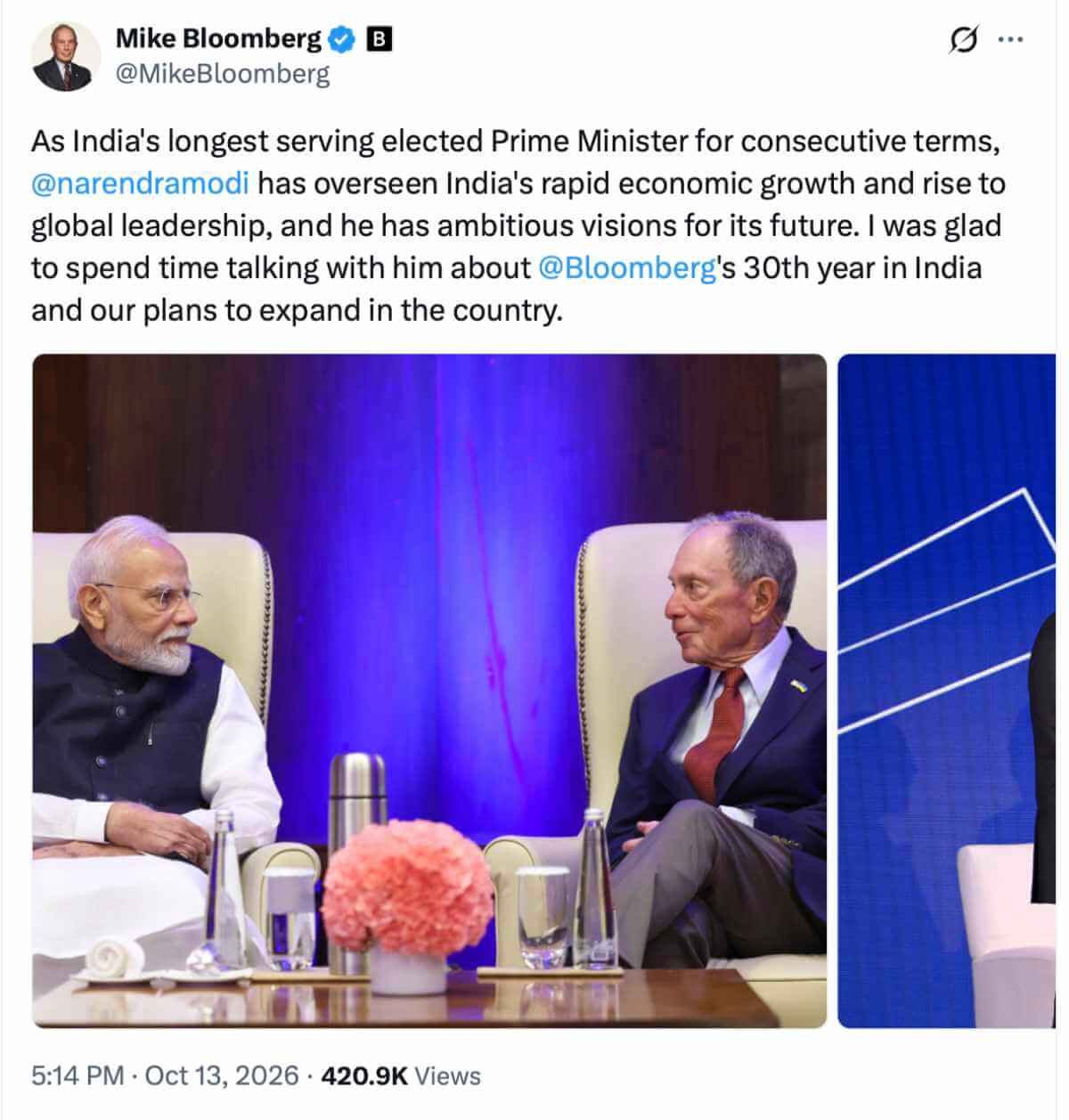 mike bloomberg narendra modi meeting india