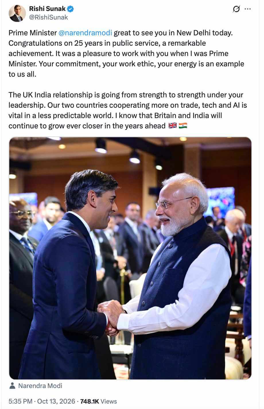 rishi sunak tweet pm modi uk india relations